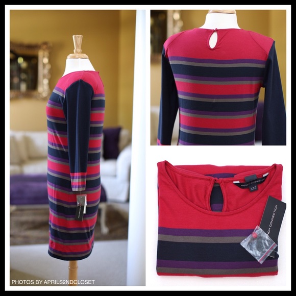 FRENCH CONNECTION SHIFT KNIT STRIPED DRESS A2C - Picture 4 of 8